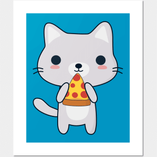 Cute Pizza Eating Cat T-Shirt Posters and Art